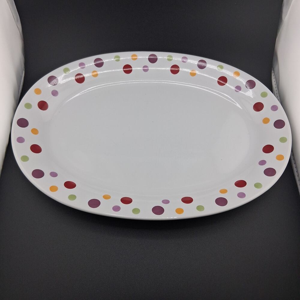 Pampered Chef Simple Additions Polka Dots Oval Platter White Multicolor Circles